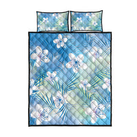 Blue Aloha Hawaiian Quilt Bed Set Tropical Flower Palm Leaf Pattern LT19 - Polynesian Pride