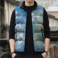 Blue Aloha Hawaiian Sleeveless Puffer Jacket Tropical Flower Palm Leaf Pattern LT19 - Polynesian Pride