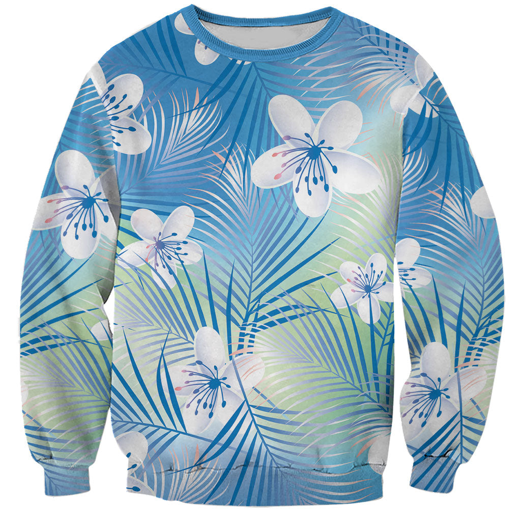 Blue Aloha Hawaiian Sweatshirt Tropical Flower Palm Leaf Pattern LT19 Unisex Blue - Polynesian Pride