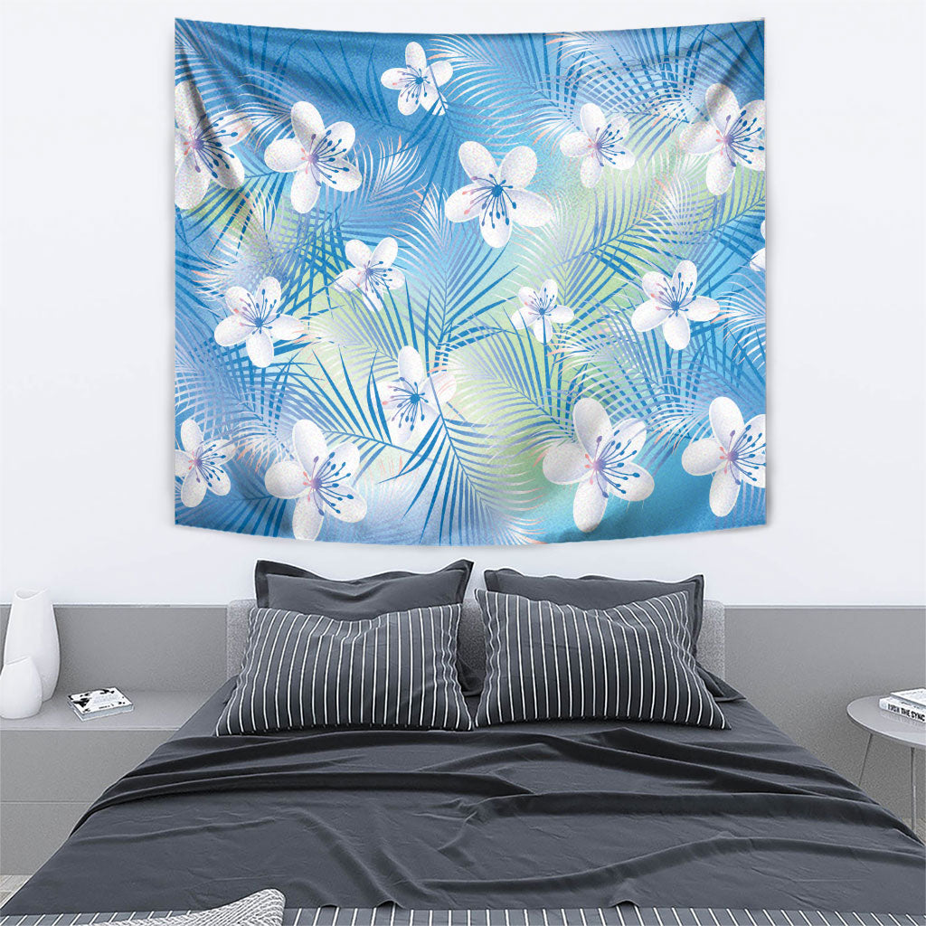 Blue Aloha Hawaiian Tapestry Tropical Flower Palm Leaf Pattern LT19 - Polynesian Pride