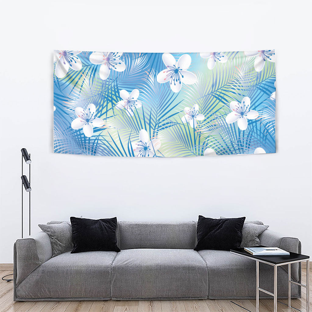 Blue Aloha Hawaiian Tapestry Tropical Flower Palm Leaf Pattern LT19 - Polynesian Pride