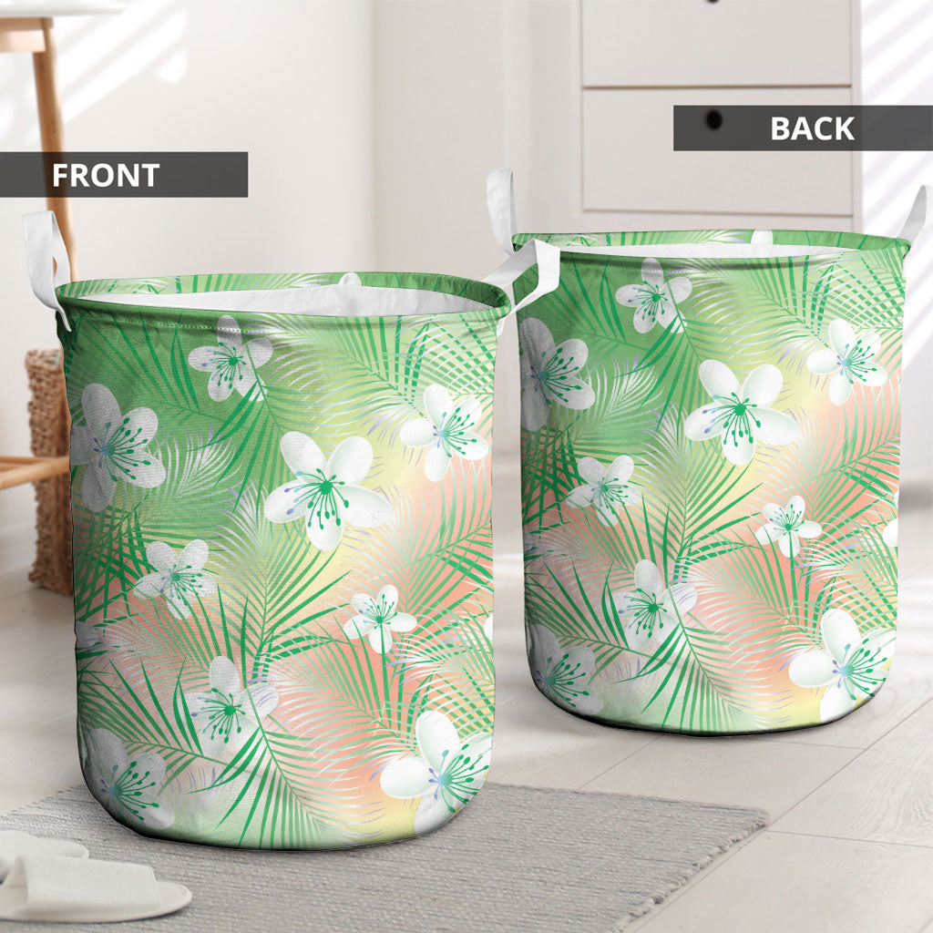 Green Aloha Hawaiian Laundry Basket Tropical Flower Palm Leaf Pattern LT19 - Polynesian Pride
