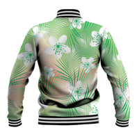 Green Aloha Hawaiian Baseball Jacket Tropical Flower Palm Leaf Pattern LT19 - Polynesian Pride