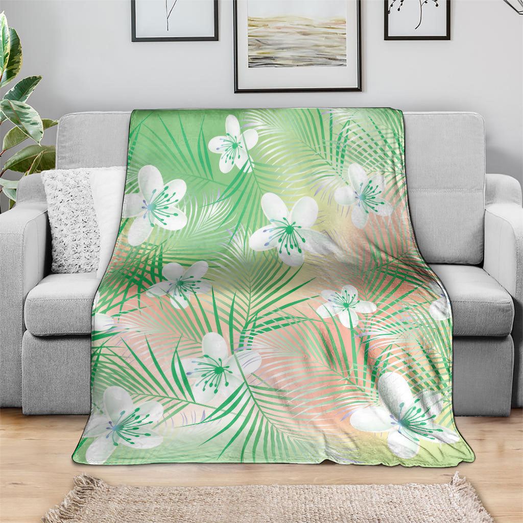 Green Aloha Hawaiian Blanket Tropical Flower Palm Leaf Pattern LT19 - Polynesian Pride