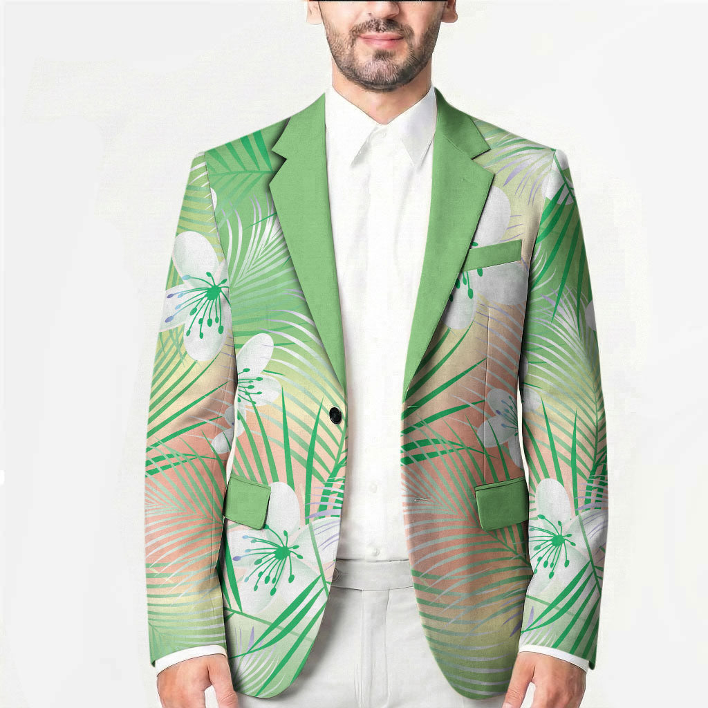 Green Aloha Hawaiian Blazer Tropical Flower Palm Leaf Pattern LT19 - Polynesian Pride