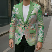 Green Aloha Hawaiian Blazer Tropical Flower Palm Leaf Pattern LT19 - Polynesian Pride