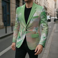 Green Aloha Hawaiian Blazer Tropical Flower Palm Leaf Pattern LT19 - Polynesian Pride