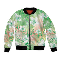 Green Aloha Hawaiian Bomber Jacket Tropical Flower Palm Leaf Pattern LT19 Unisex Green - Polynesian Pride