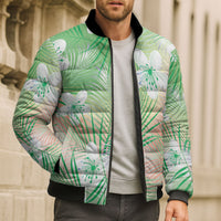 Green Aloha Hawaiian Bomber Puffer Jacket Tropical Flower Palm Leaf Pattern LT19 - Polynesian Pride