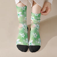 Green Aloha Hawaiian Crew Socks Tropical Flower Palm Leaf Pattern LT19 Crew Socks Green - Polynesian Pride