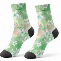 Green Aloha Hawaiian Crew Socks Tropical Flower Palm Leaf Pattern LT19 - Polynesian Pride
