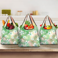 Green Aloha Hawaiian Grocery Bag Tropical Flower Palm Leaf Pattern LT19 3-pack One Size Green - Polynesian Pride