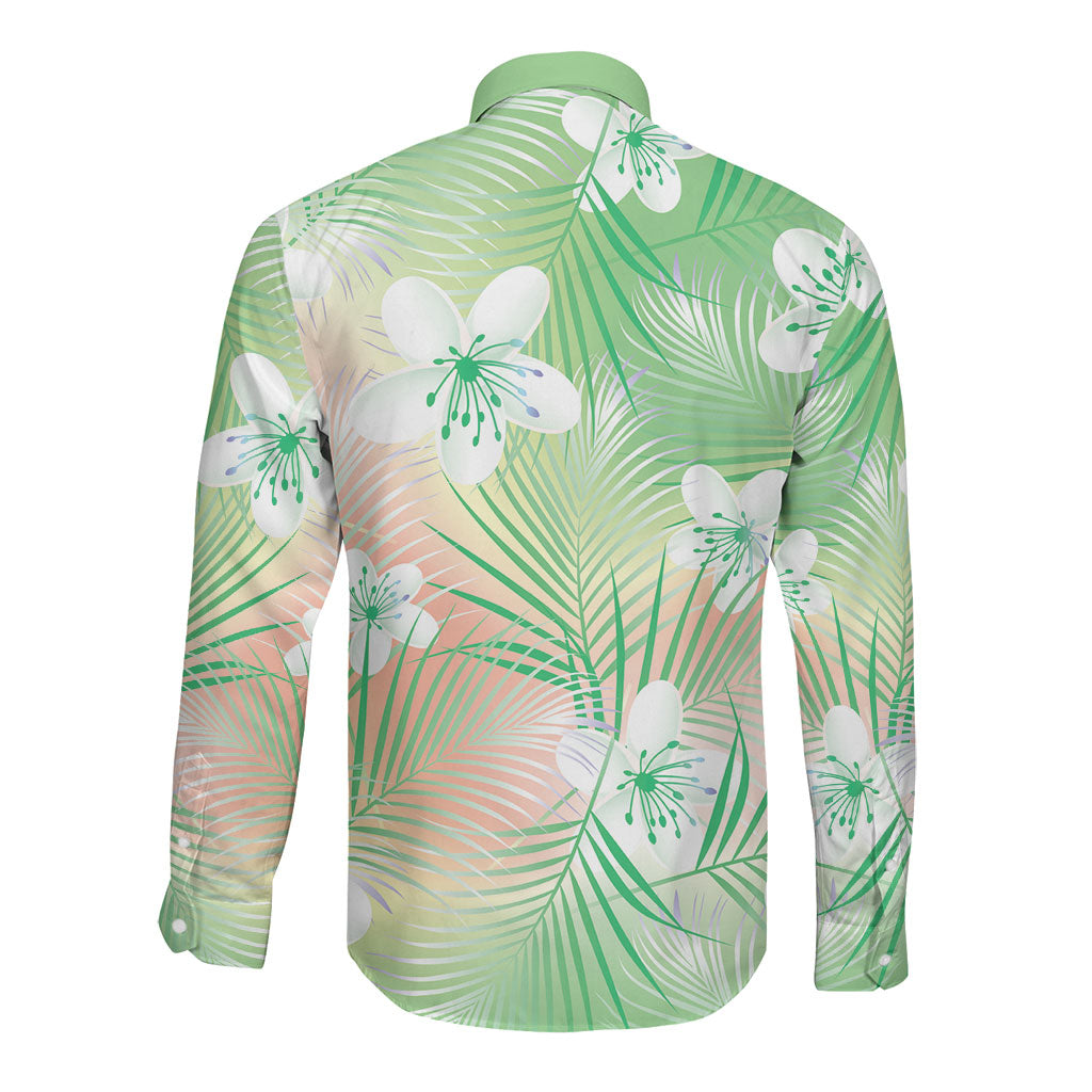 Green Aloha Hawaiian Long Sleeve Button Shirt Tropical Flower Palm Leaf Pattern LT19 - Polynesian Pride
