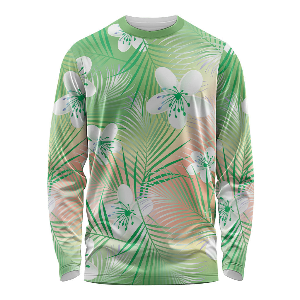 Green Aloha Hawaiian Long Sleeve Shirt Tropical Flower Palm Leaf Pattern LT19 Unisex Green - Polynesian Pride