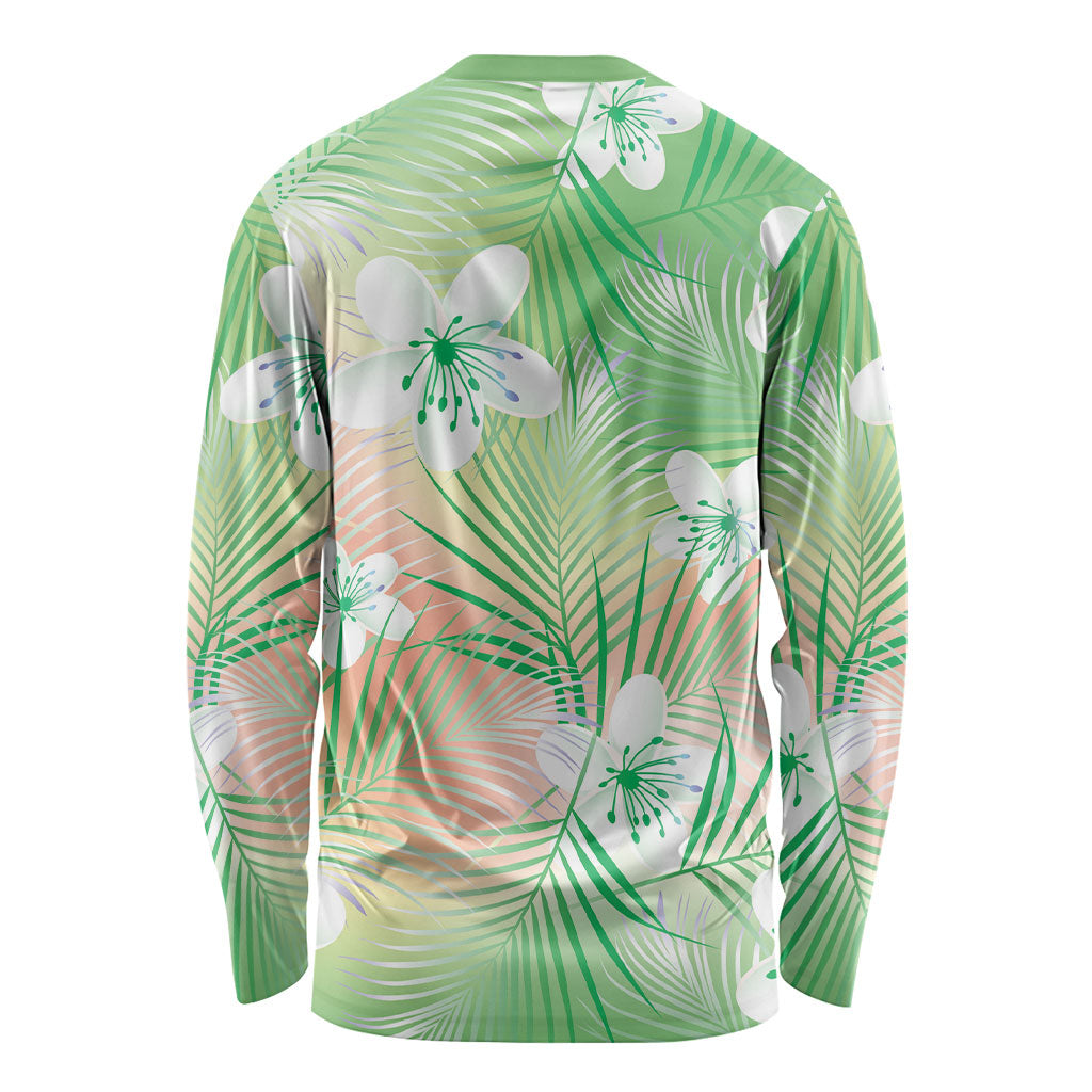Green Aloha Hawaiian Long Sleeve Shirt Tropical Flower Palm Leaf Pattern LT19 - Polynesian Pride