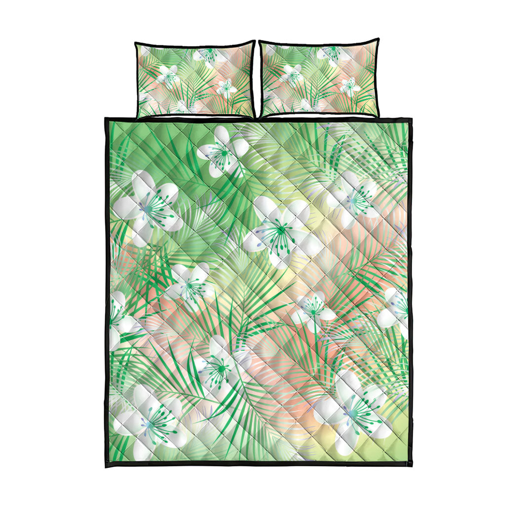 Green Aloha Hawaiian Quilt Bed Set Tropical Flower Palm Leaf Pattern LT19 - Polynesian Pride