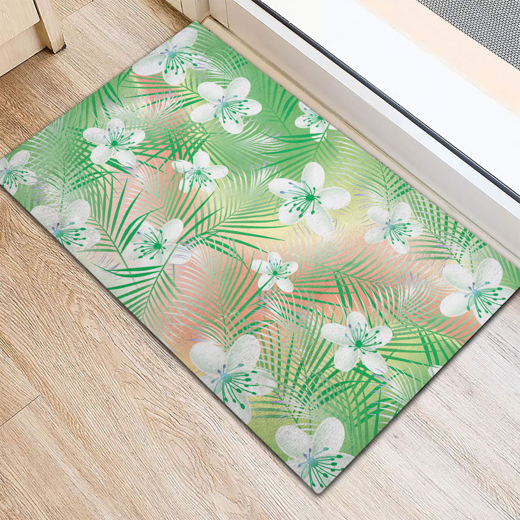 Green Aloha Hawaiian Rubber Doormat Tropical Flower Palm Leaf Pattern LT19 - Polynesian Pride