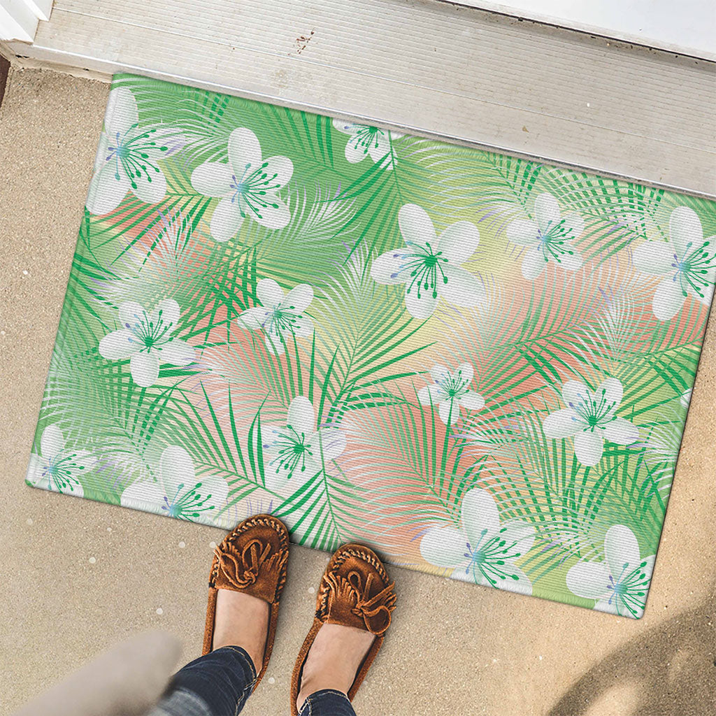 Green Aloha Hawaiian Rubber Doormat Tropical Flower Palm Leaf Pattern LT19 - Polynesian Pride