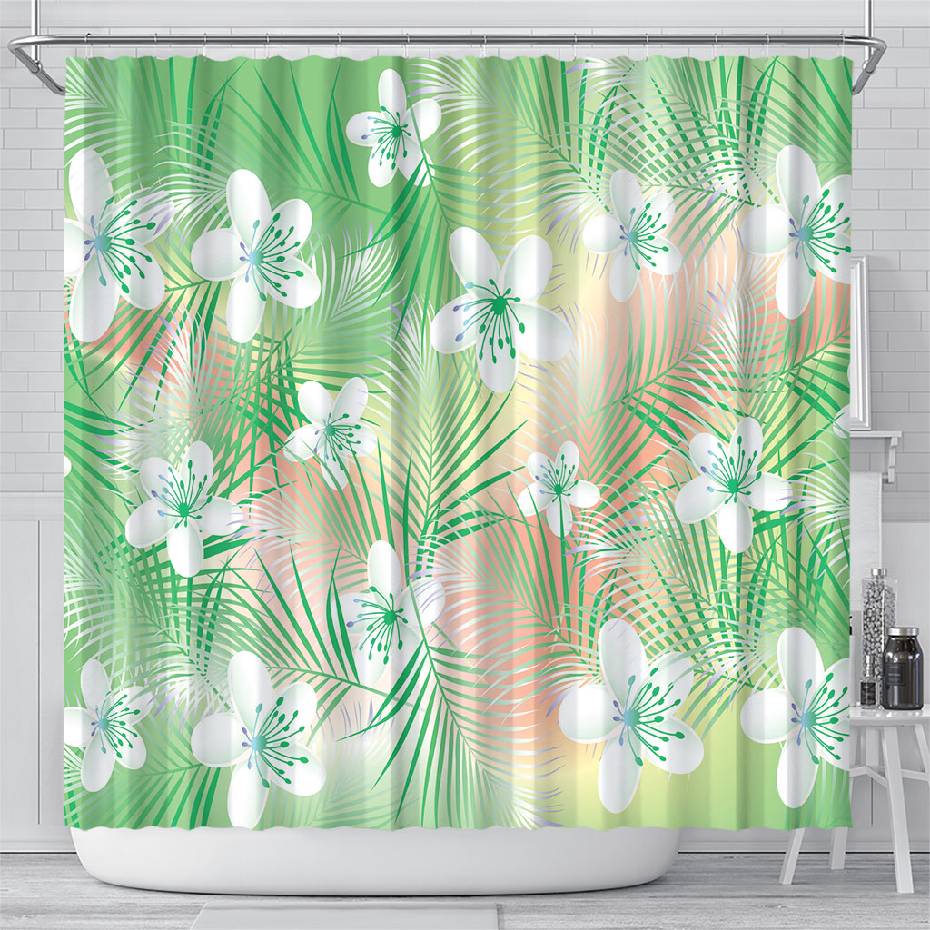 Green Aloha Hawaiian Shower Curtain Tropical Flower Palm Leaf Pattern LT19 - Polynesian Pride
