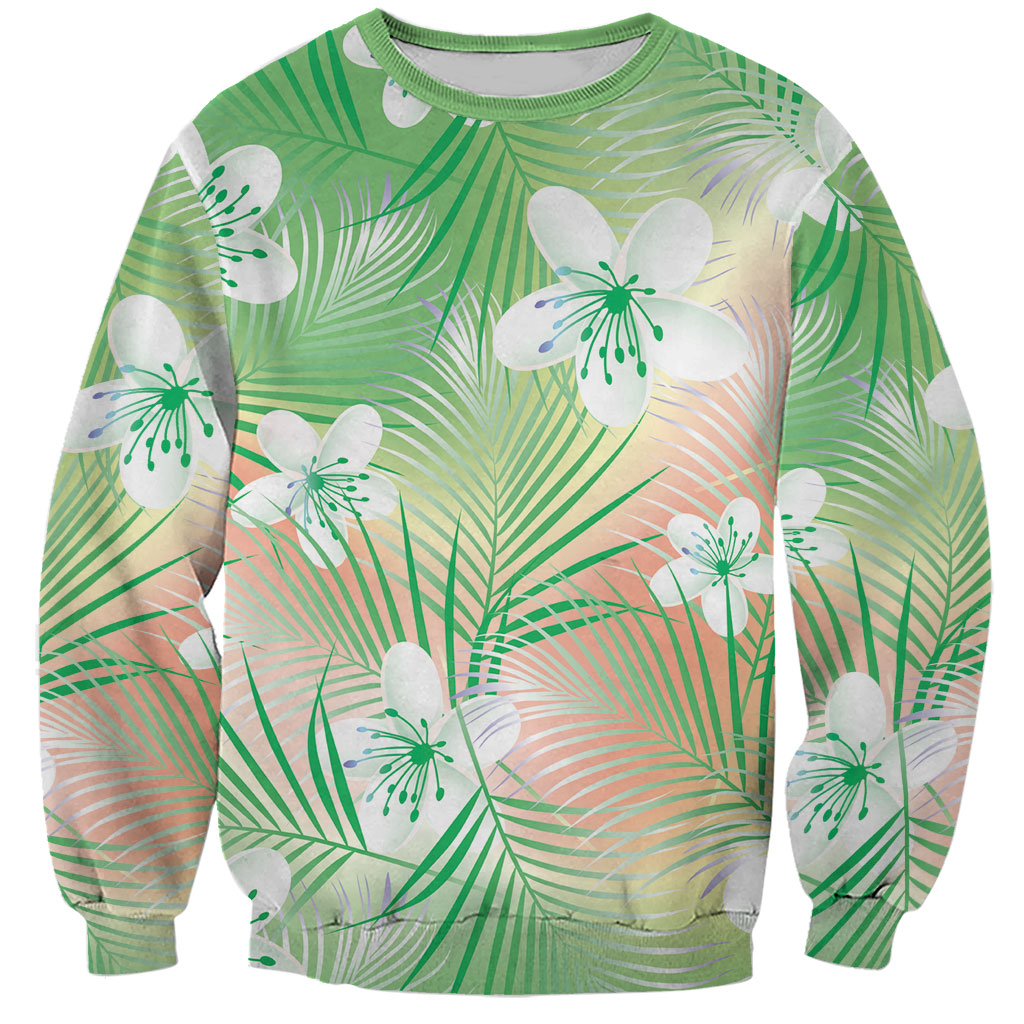 Green Aloha Hawaiian Sweatshirt Tropical Flower Palm Leaf Pattern LT19 Unisex Green - Polynesian Pride
