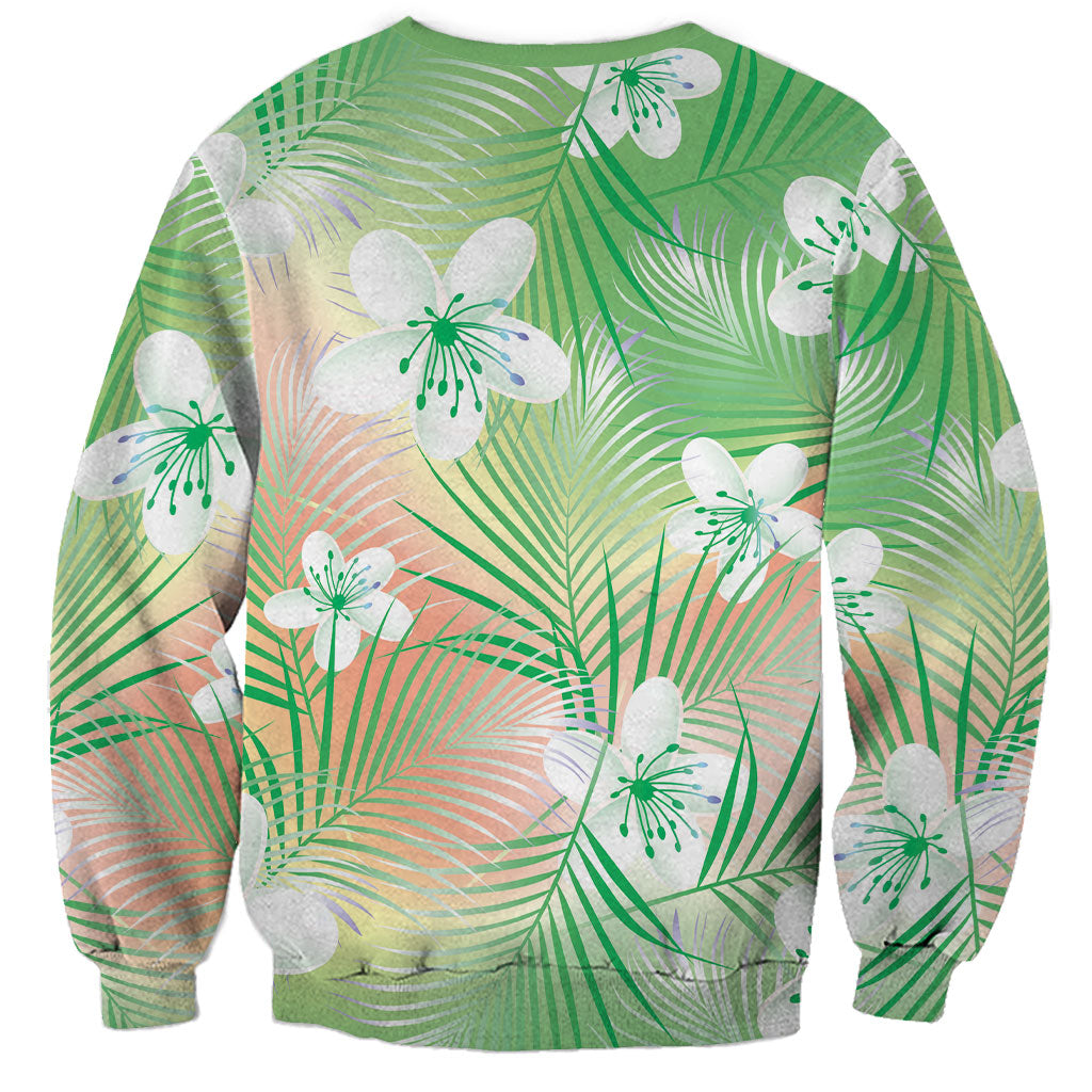 Green Aloha Hawaiian Sweatshirt Tropical Flower Palm Leaf Pattern LT19 - Polynesian Pride