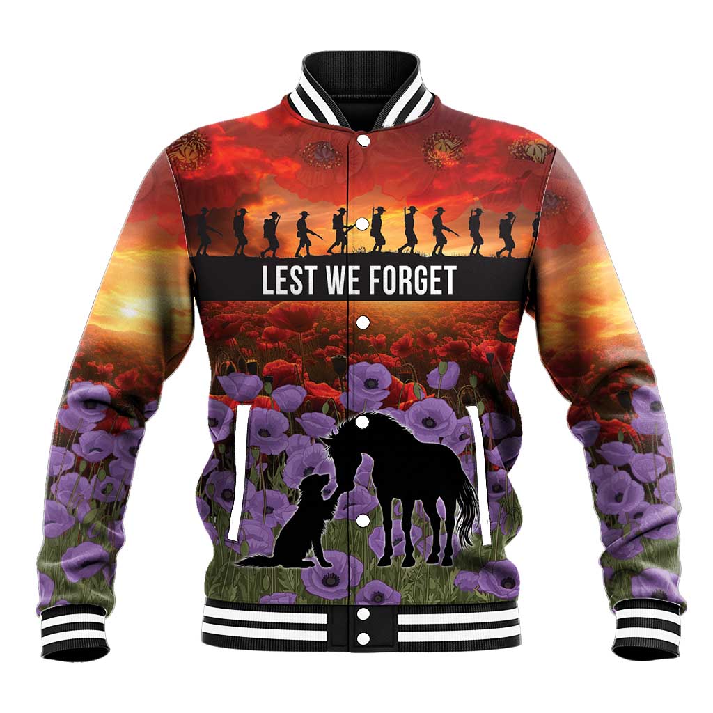 Personalised ANZAC Day Baseball Jacket Remembering the Animals of War