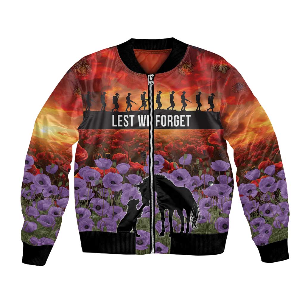 Personalised ANZAC Day Bomber Jacket Remembering the Animals of War LT19 Unisex Purple - Polynesian Pride