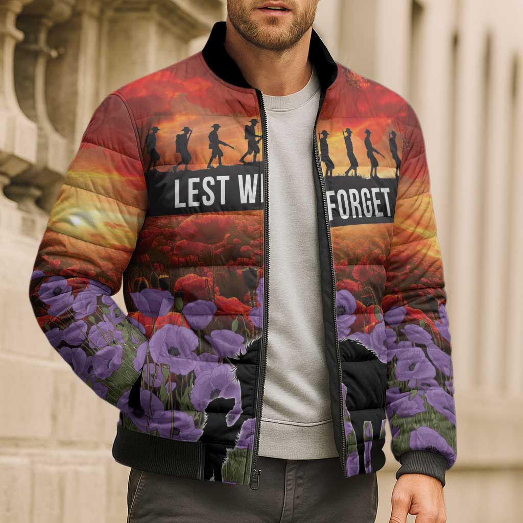 Personalised ANZAC Day Bomber Puffer Jacket Remembering the Animals of War