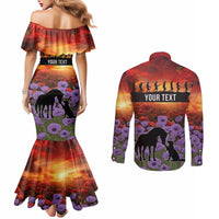 Personalised ANZAC Day Couples Matching Mermaid Dress and Long Sleeve Button Shirt Remembering the Animals of War LT19 - Polynesian Pride