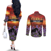 Personalised ANZAC Day Couples Matching Off The Shoulder Long Sleeve Dress and Long Sleeve Button Shirt Remembering the Animals of War LT19 - Polynesian Pride