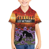Personalised ANZAC Day Family Matching Off Shoulder Maxi Dress and Hawaiian Shirt Remembering the Animals of War LT19 Son's Shirt Purple - Polynesian Pride