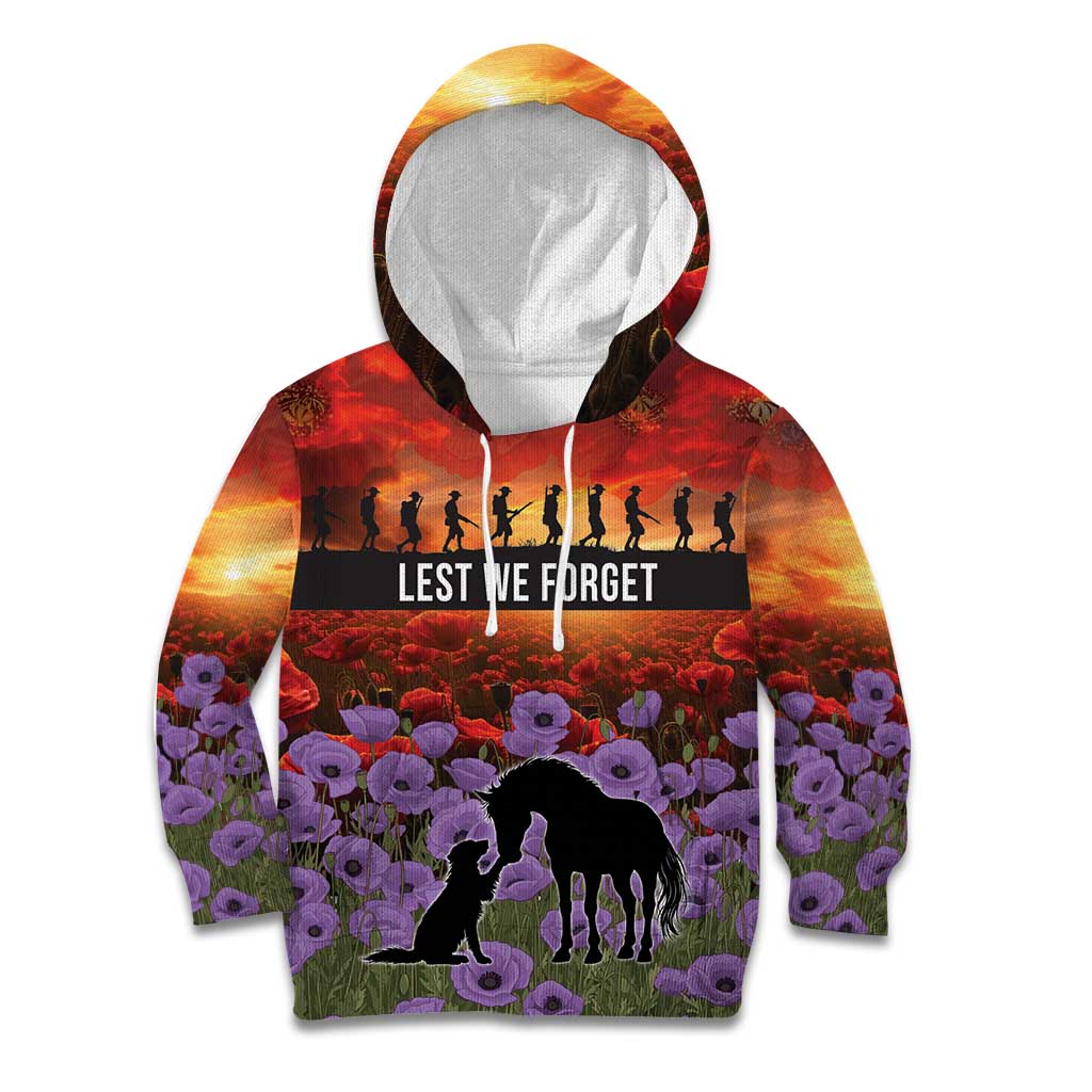 Personalised ANZAC Day Kid Hoodie Remembering the Animals of War LT19 Hoodie Purple - Polynesian Pride