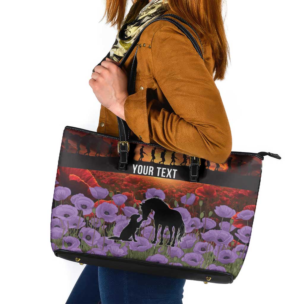 Personalised ANZAC Day Leather Tote Bag Remembering the Animals of War LT19 Purple - Polynesian Pride