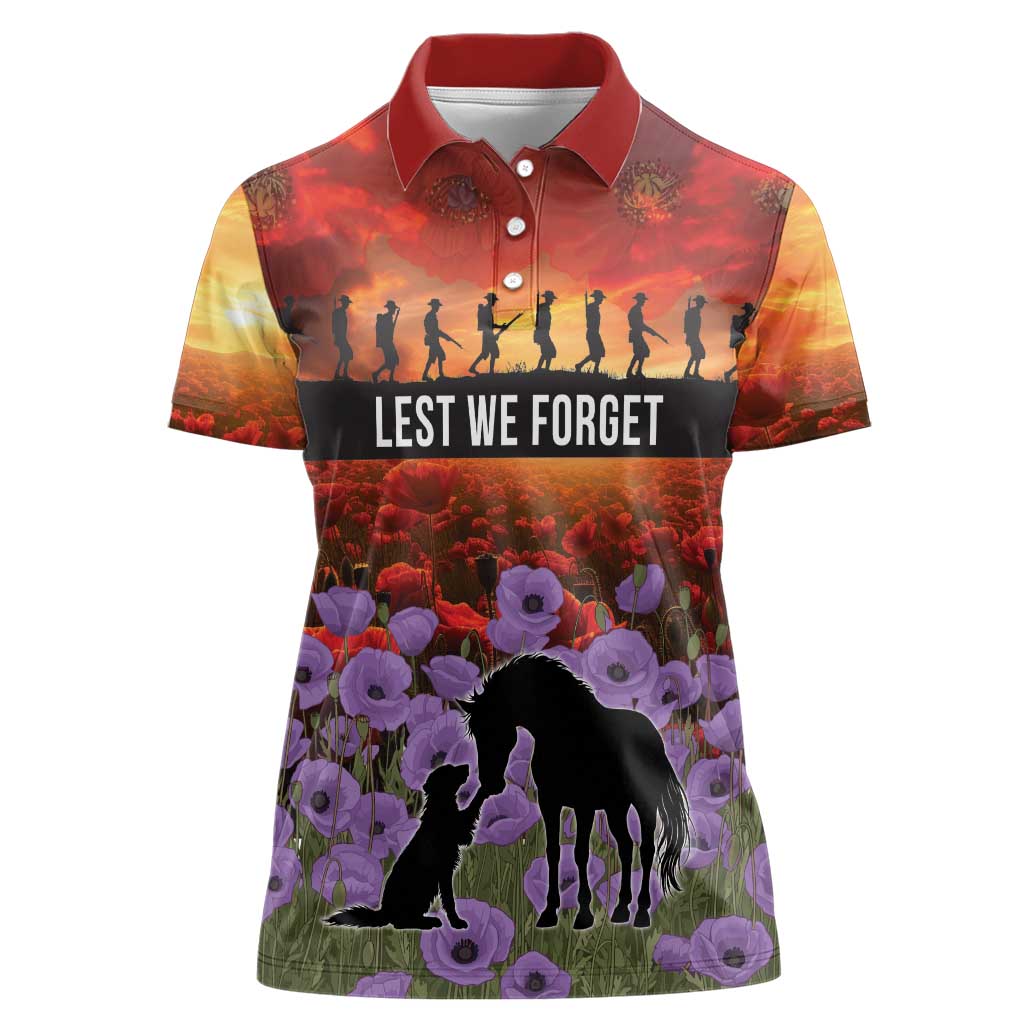 Personalised ANZAC Day Women Polo Shirt Remembering the Animals of War LT19 Female Purple - Polynesian Pride