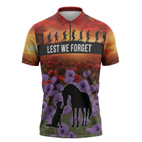Personalised ANZAC Day Zipper Polo Shirt Remembering the Animals of War LT19 Purple - Polynesian Pride