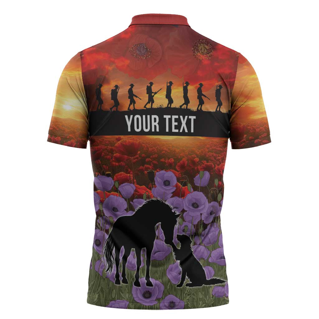 Personalised ANZAC Day Zipper Polo Shirt Remembering the Animals of War LT19 - Polynesian Pride