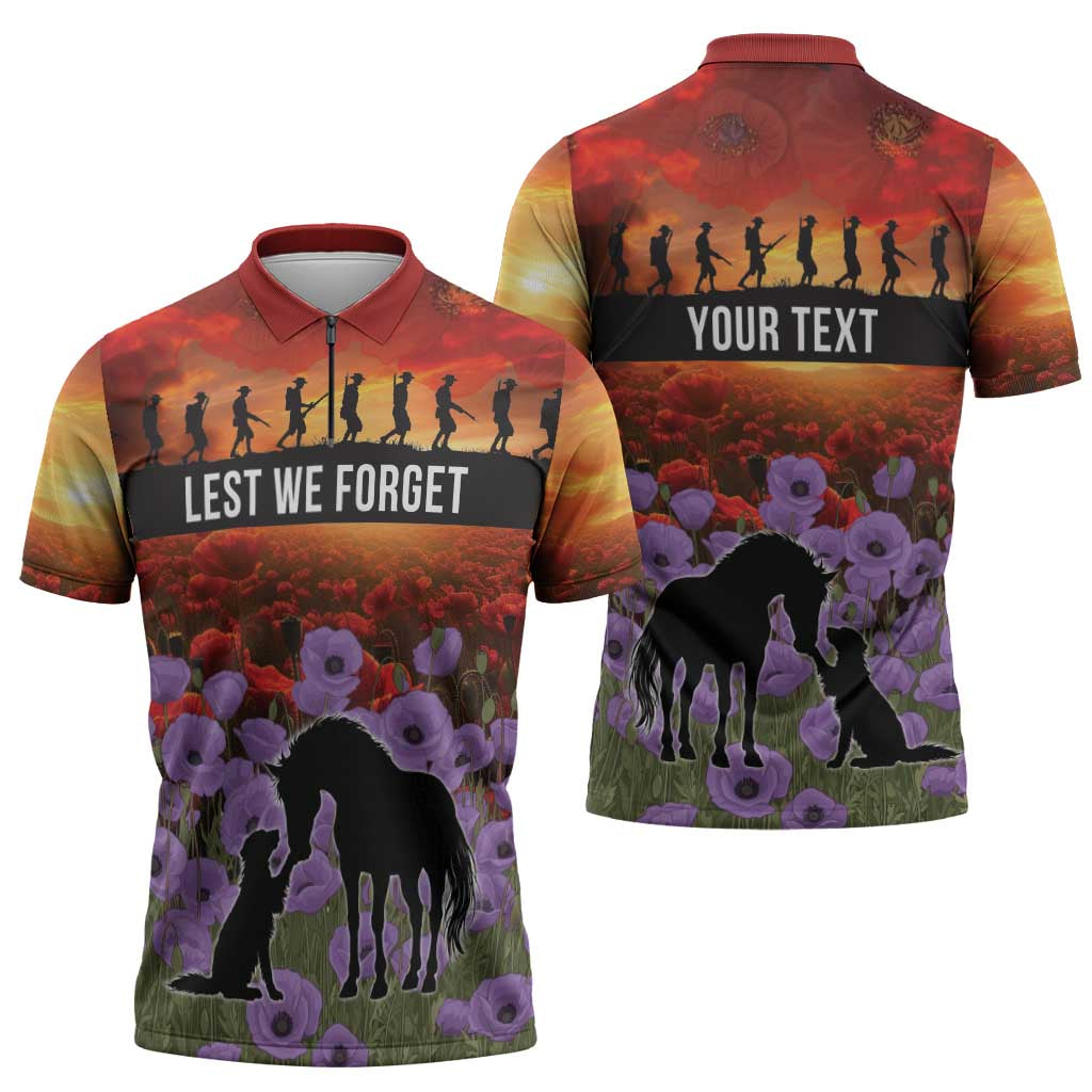 Personalised ANZAC Day Zipper Polo Shirt Remembering the Animals of War LT19 - Polynesian Pride