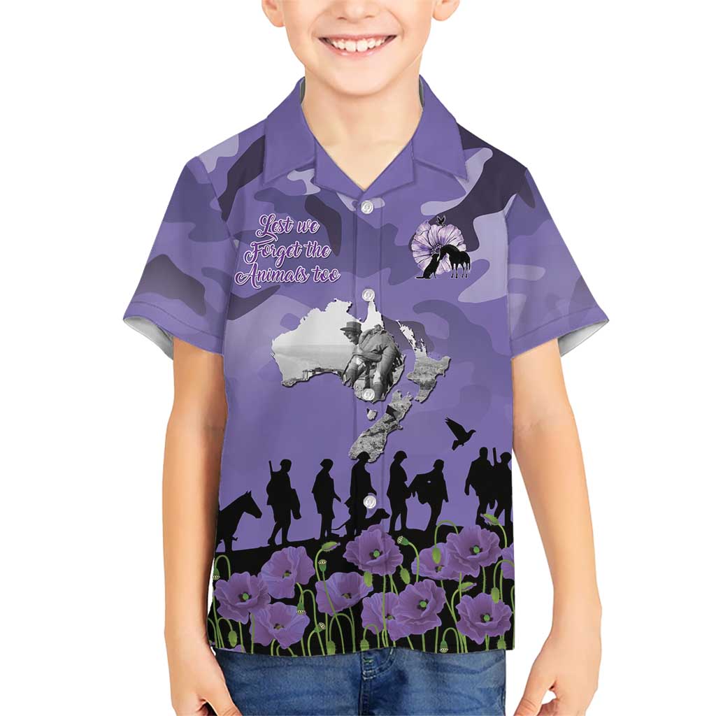 ANZAC Day Family Matching Long Sleeve Bodycon Dress and Hawaiian Shirt Lest We Forget the Animals Too LT19 Son's Shirt Purple - Polynesian Pride