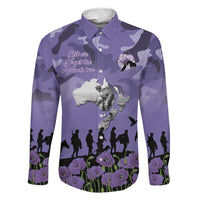 ANZAC Day Family Matching Off The Shoulder Long Sleeve Dress and Hawaiian Shirt Lest We Forget the Animals Too LT19 Dad's Shirt - Long Sleeve Purple - Polynesian Pride