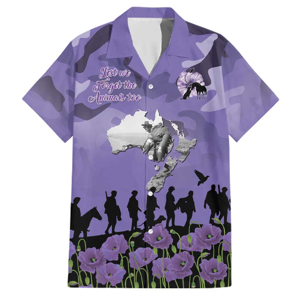 ANZAC Day Family Matching Off Shoulder Maxi Dress and Hawaiian Shirt Lest We Forget the Animals Too LT19 Dad's Shirt - Short Sleeve Purple - Polynesian Pride