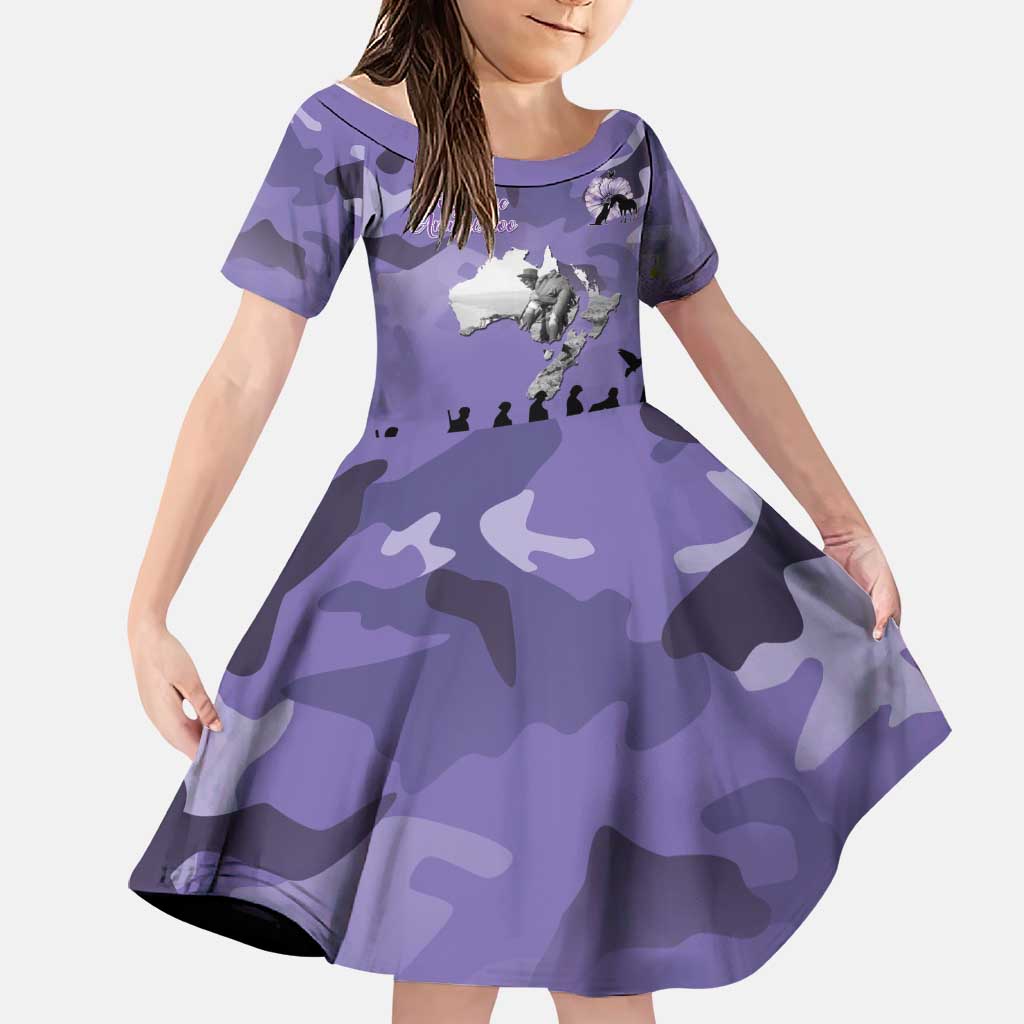 ANZAC Day Family Matching Tank Maxi Dress and Hawaiian Shirt Lest We Forget the Animals Too LT19 Daughter's Dress Purple - Polynesian Pride