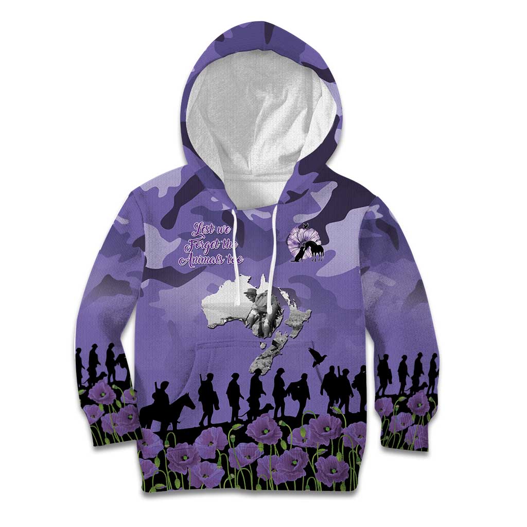 ANZAC Day Kid Hoodie Lest We Forget the Animals Too LT19 Hoodie Purple - Polynesian Pride