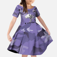 ANZAC Day Kid Short Sleeve Dress Lest We Forget the Animals Too LT19 KID Purple - Polynesian Pride