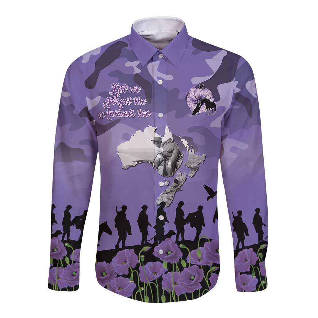 ANZAC Day Long Sleeve Button Shirt Lest We Forget the Animals Too