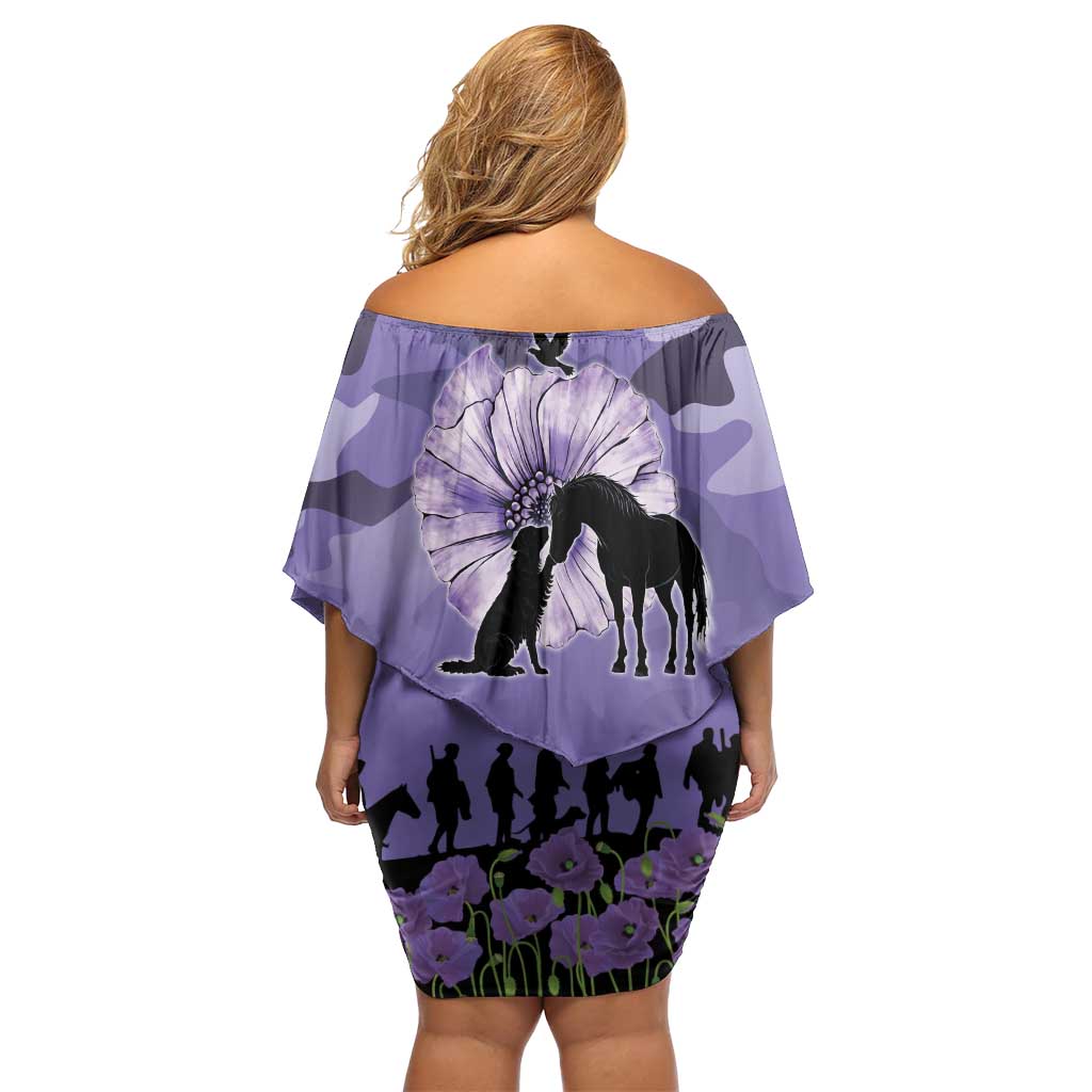 ANZAC Day Off Shoulder Short Dress Lest We Forget the Animals Too LT19 - Polynesian Pride