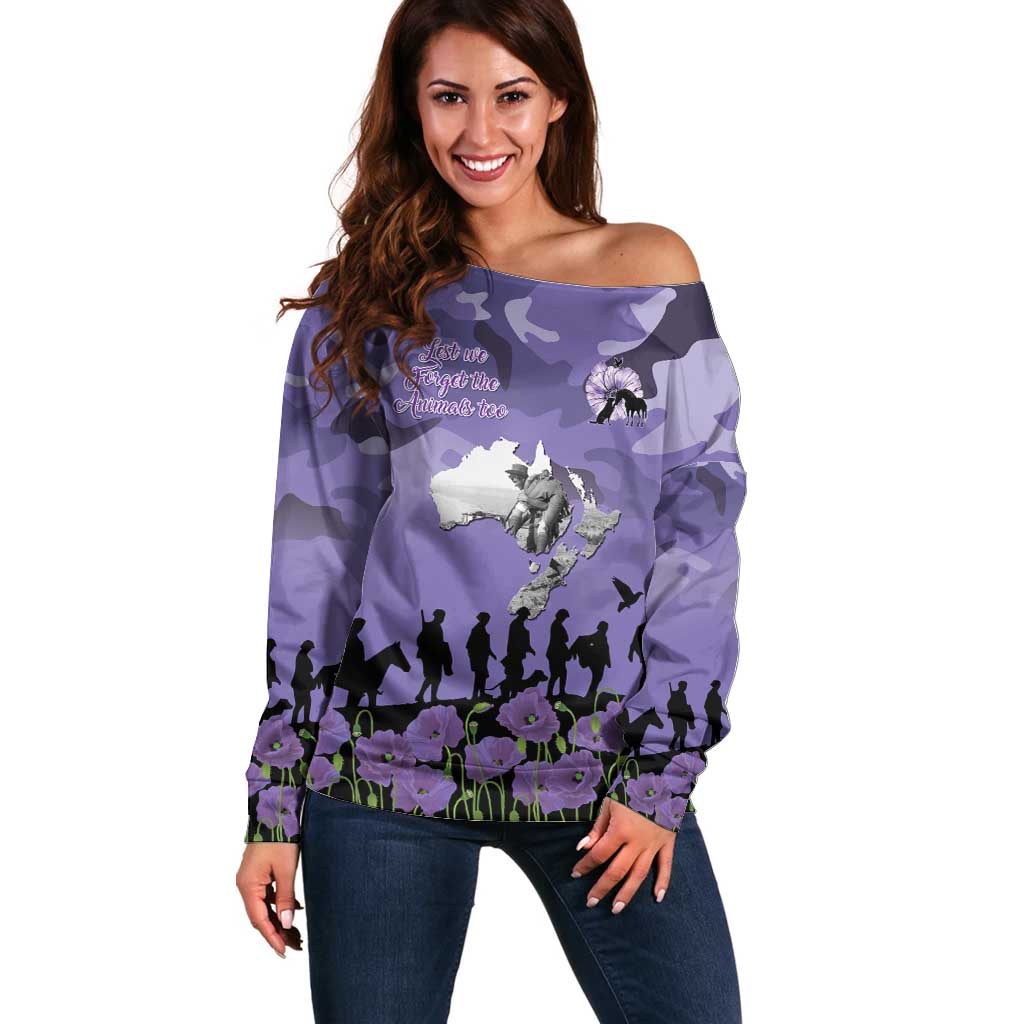 ANZAC Day Off Shoulder Sweater Lest We Forget the Animals Too