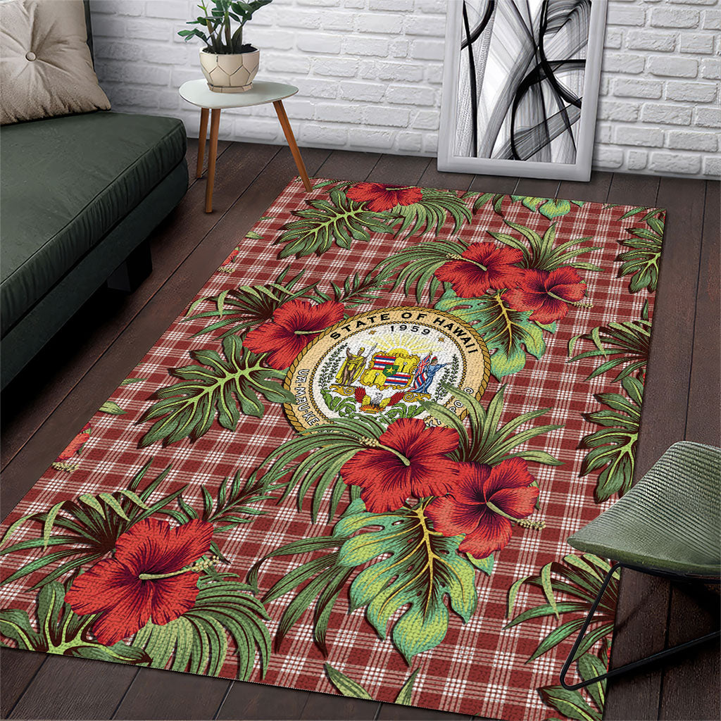 Vintage Hawaii Hibiscus Palaka Area Rug Red Color LT19 Red - Polynesian Pride
