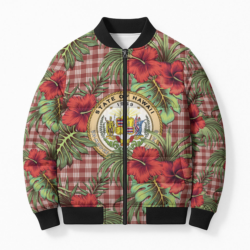 Vintage Hawaii Hibiscus Palaka Bomber Puffer Jacket Red Color LT19 Unisex Red - Polynesian Pride
