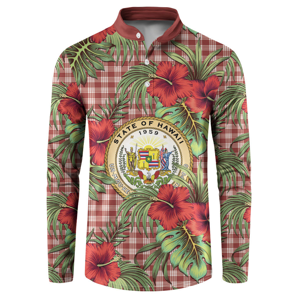 Vintage Hawaii Hibiscus Palaka Button Sweatshirt Red Color LT19 Red - Polynesian Pride