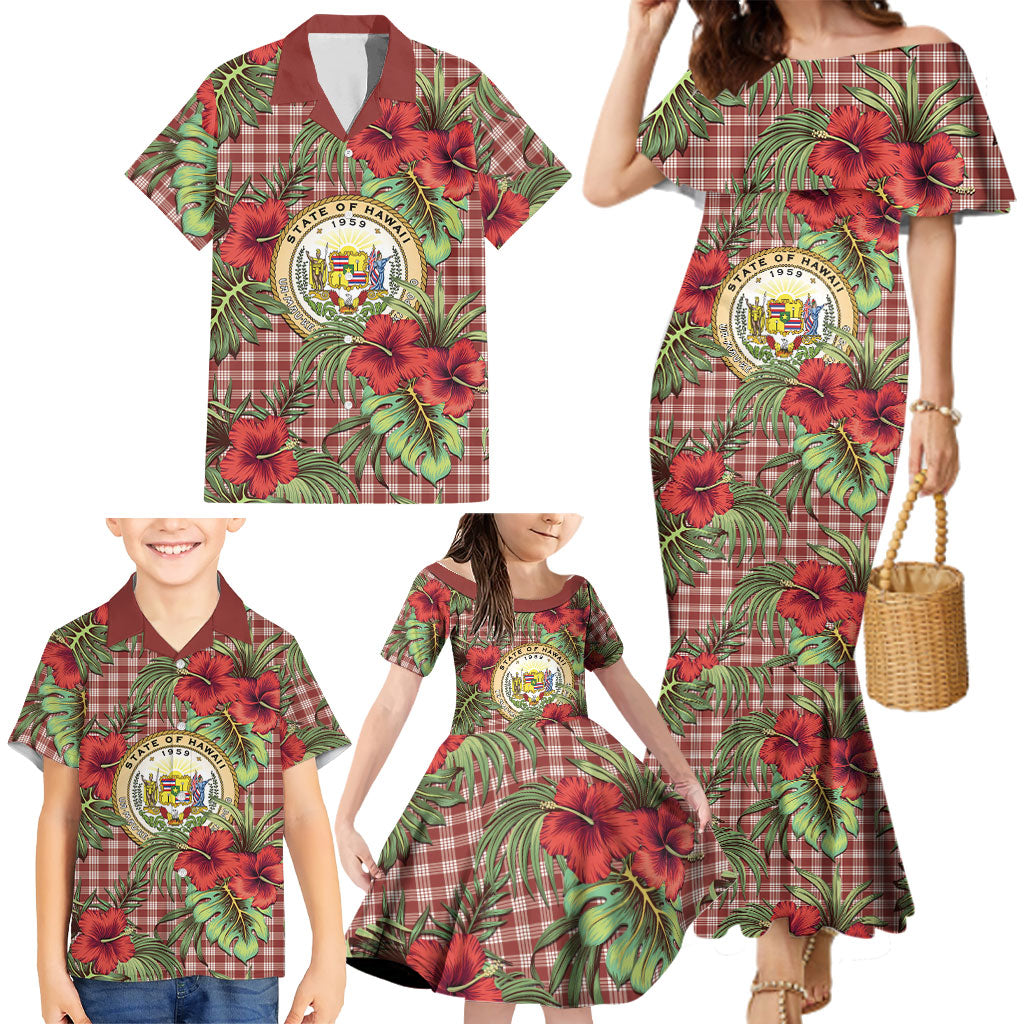 Vintage Hawaii Hibiscus Palaka Family Matching Mermaid Dress and Hawaiian Shirt Red Color LT19 - Polynesian Pride